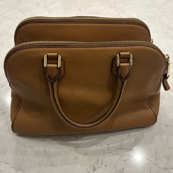 Tory Burch Brown Leather Robinson Double Zip Dome Satchel - Picture 2 of 10